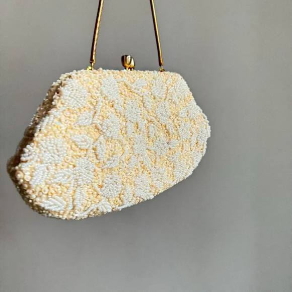Vintage 50s 60s Simpsons Beaded Ivory Wedding Red Carpet Purse - Picture 3 of 11